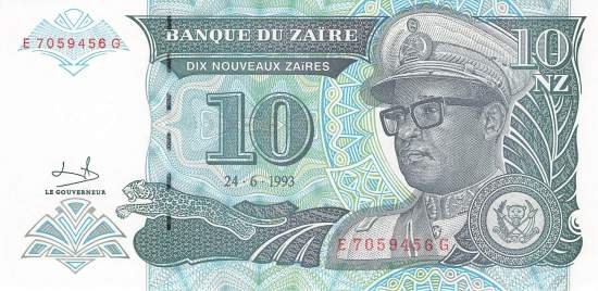 Zaire p54 10 nouveaux Zaires 1993 front